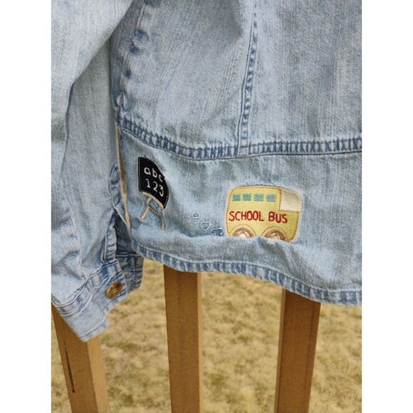 Christopher & Banks (M) Button Up Denim School Bus Embroidered Jean Jacket Shirt - Picture 7 of 11